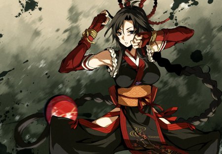Shiori Kujou - shiori kujou, shiori, kujou shiori, black eyes, anime, warrior, long hair, kajiri kamui kagura, female