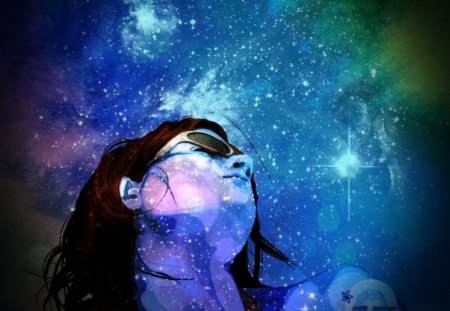 mirando el universo - universe, fantasy, colors, woman