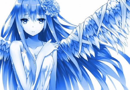 Tenshi - white, tenshi, beautiful, anime, girl, blue, angel