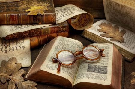 classical literature - old, leafs, glasses, books