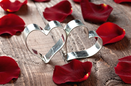 Rose Petals - rose, with love, beautiful, valentine, heart, photography, hearts, nature, rose petals, 2, red, pretty, beauty, flowers, valentines day, sweet, love, romance, holiday, petals, roses, sliver, lovely, romantic