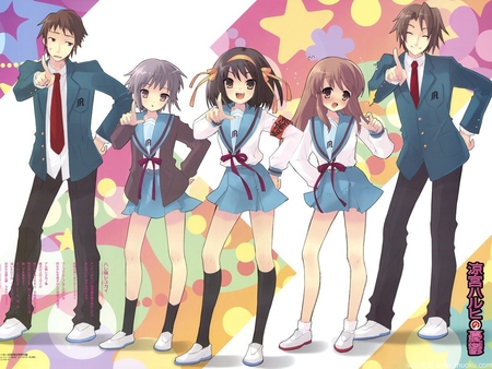 The Melancholy of Haruhi Suzumiya - kyon, haruhi, mikuru, nagato, koizumi