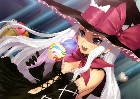 Shining wind - hat, white hair, tony taka, ice cream, girl